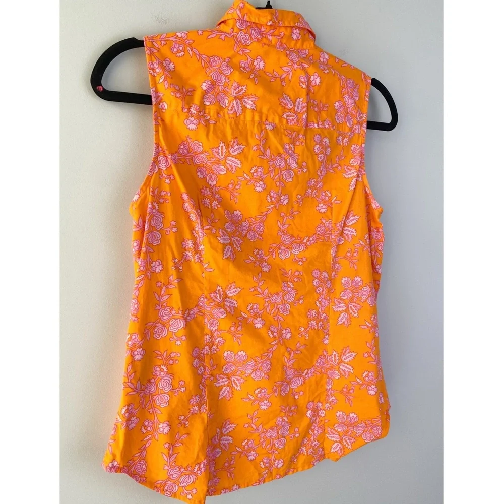J Crew Ruffle Smocked Waist Mini Skirt‎ Sleeveless Button Up Blouse Set S Orange - Picture 6 of 16